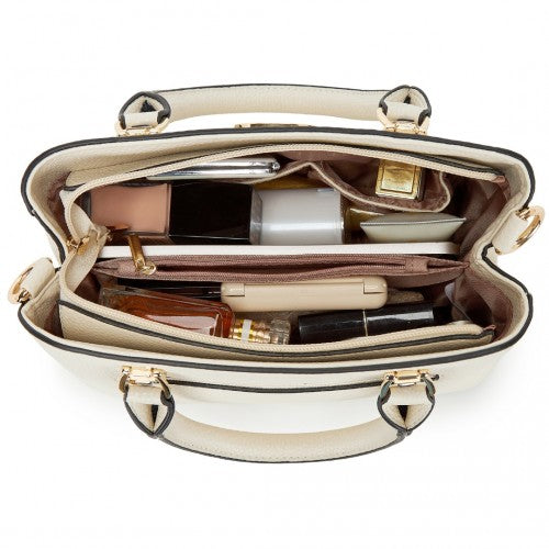 Miss Lulu Leather Look Weave Shoulder Bag Beige With Gold Hardware | Neil's Luggage Store
