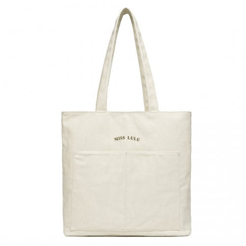 LH2319 - Miss Lulu Large Capacity Canvas Shopping Shoulder Bag - Beige | Neil's Luggage Store