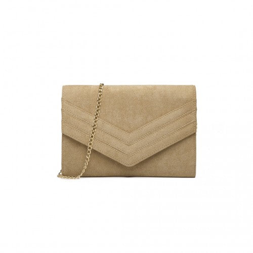 LP1963 Miss Lulu Chevron Envelope Clutch Bag Light Brown Suede Effect Evening Bag With Timeless Elegance | Neil's Luggage Store