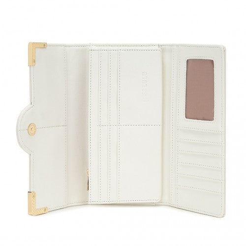 Miss Lulu Leather Look Compact Classic Long Purse Beige | Neil's Luggage Store