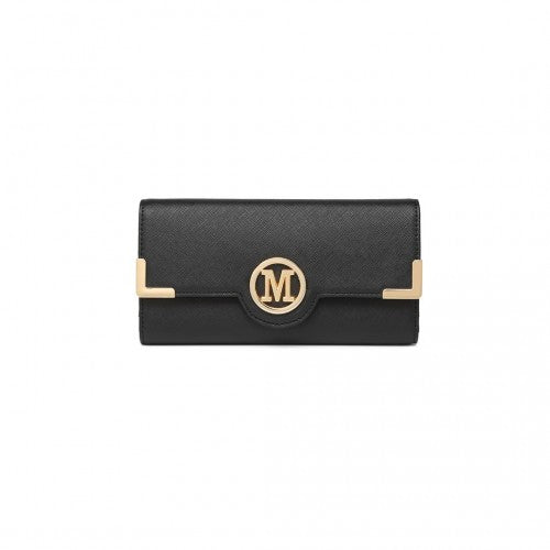 LP2022 - Miss Lulu Leather Look Classic Long Purse - Black | Neil's Luggage Store