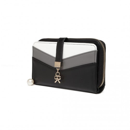 LP2215 - Miss Lulu Mixed Colour Women's Leather Look Clutch Purse - Black | Neil's Luggage Store
