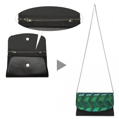 LP2311 - Miss Lulu Gorgeous Sequins Evening Clutch Bag Chain Shoulder Bag - Black And Green | Neil's Luggage Store