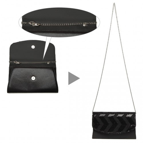 LP2311 - Miss Lulu Gorgeous Sequins Evening Clutch Bag Chain Shoulder Bag - Black | Neil's Luggage Store