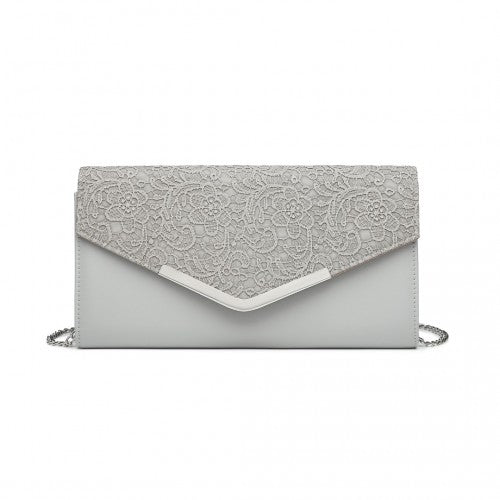 LP2312 - Miss Lulu Lace Envelope Flap Clutch Evening Bag - Grey | Neil's Luggage Store