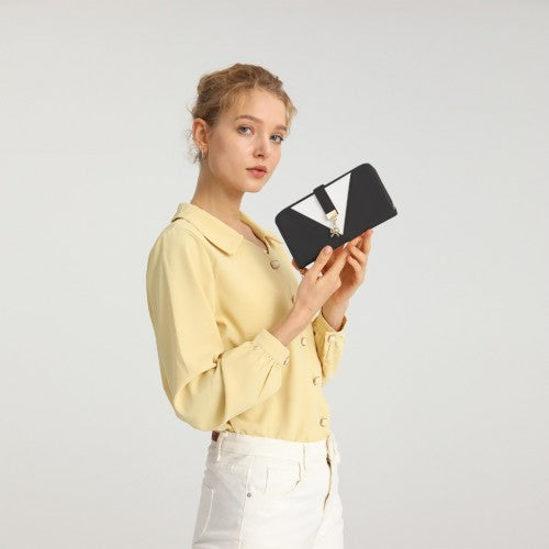 LP2216 - Miss Lulu Two Tone Women's Leather Look Clutch Purse - Black | Neil's Luggage Store