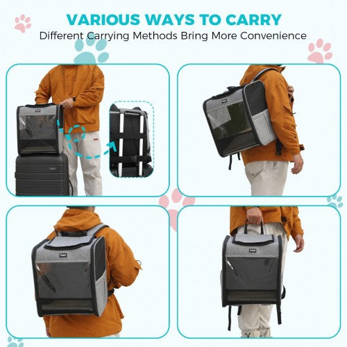 PTD2440 - Dogat Foldable And Durable Pet Backpack Carrier Travel Bag for Cats and Small Dogs - Grey | Neil's Luggage Store