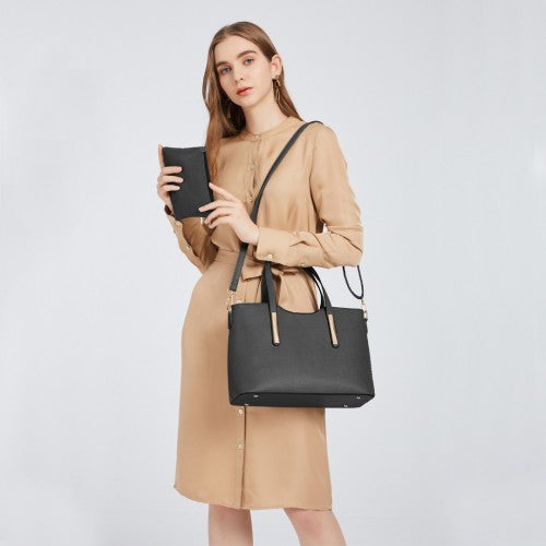 S1719 - Miss Lulu PU Leather Handbag & Purse - Black | Neil's Luggage Store