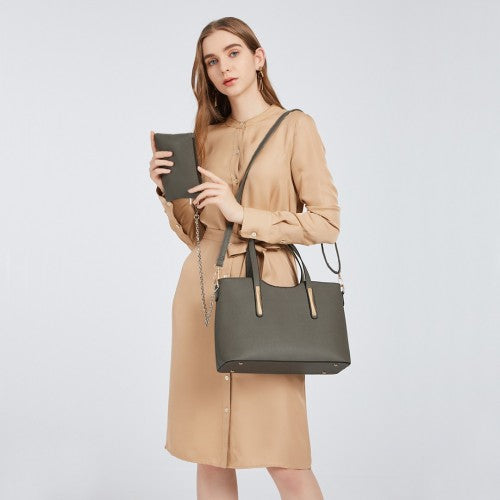 S1719 - Miss Lulu Pu Leather Handbag & Purse - Grey | Neil's Luggage Store
