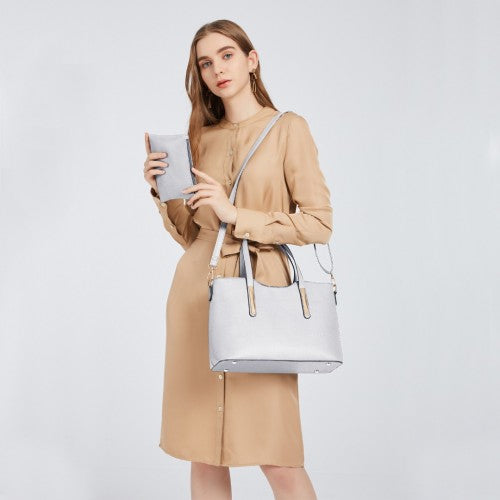 Miss Lulu PU Leather Handbag And Purse White Structured Tote Bag With Durable Exterior And Soft Interior | Neil's Luggage Store