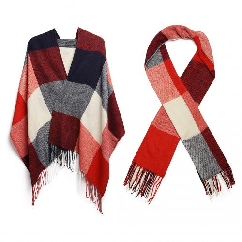 S6430 - Women Fashion Long Shawl Grid Tassel Winter Warm Lattice Large Scarf - Red | Neil's Luggage Store