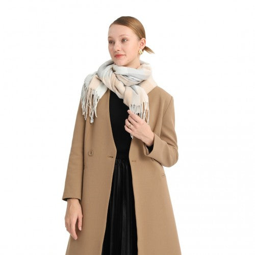 S6433 - Acrylic Fashion Women's Long Shawl Grid Tassel Winter Warm Oversized Scarf - Beige | Neil's Luggage Store