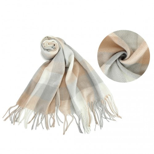 S6433 - Acrylic Fashion Women's Long Shawl Grid Tassel Winter Warm Oversized Scarf - Beige | Neil's Luggage Store