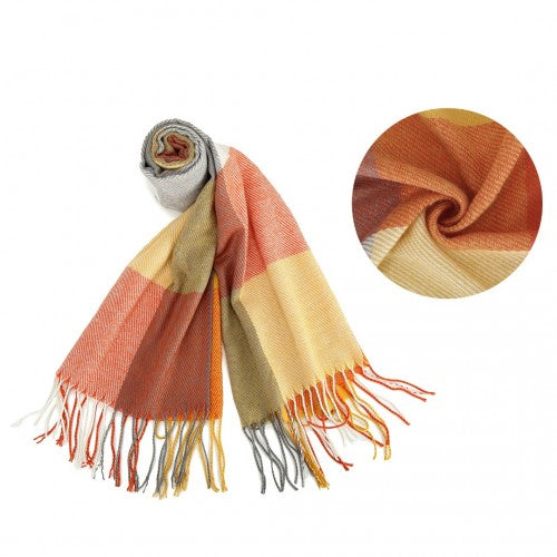 S6433 - Acrylic Fashion Women's Long Shawl Grid Tassel Winter Warm Oversized Scarf - Orange | Neil's Luggage Store
