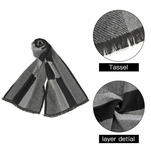 S6434 - Men's Fashion Irregular Grid Winter Scarf for Warmth and Style - Black | Neil's Luggage Store