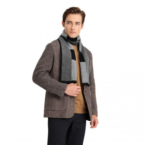 S6434 - Men's Fashion Irregular Grid Winter Scarf for Warmth and Style - Black | Neil's Luggage Store