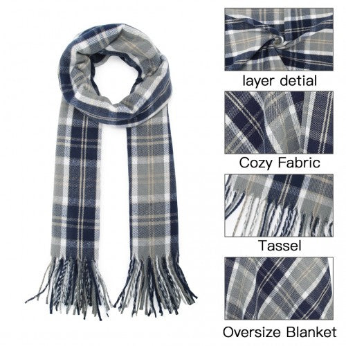 SFN4401 - Elegant Color Block Scarf with Fringe Detailing – Versatile Oversized Design - Navy | Neil's Luggage Store