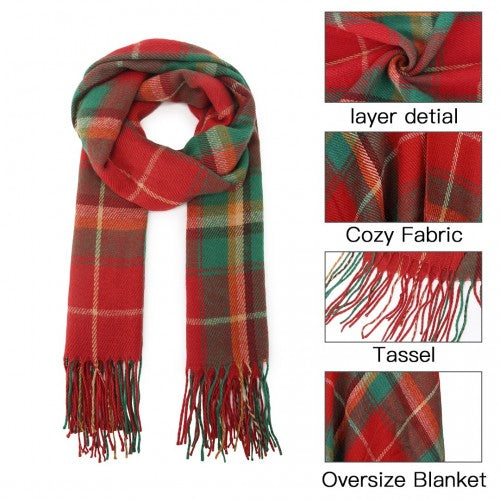 SFN4401 - Elegant Color Block Scarf with Fringe Detailing – Versatile Oversized Design - Red | Neil's Luggage Store