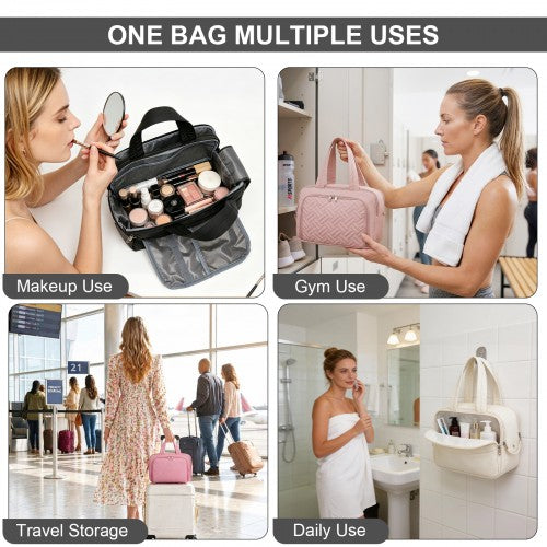 TOK2608 - Kono Travel Quilted Toiletry Bag – Water-Resistant, Wet/Dry Pocket, Large 180° Opening for Easy Access - Black | Neil's Luggage Store