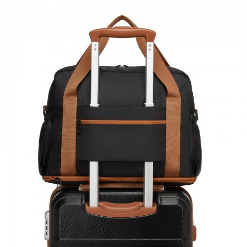 TVK2613 - Kono Expandable Cabin Travel Bag 40×30×20cm - Large Capacity, Water-Resistant, Multi-Compartment Weekend & Carry-On Tote - Black and Beige | Neil's Luggage Store