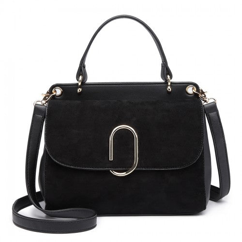 LB6871-MISS LULU STYLISH LADIES LEATHER HANDBAG SHOULDER BAG BLACK | Neil's Luggage Store