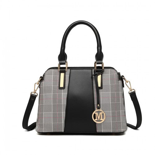LG2001 - Miss Lulu Gingham Plaid Panel Shoulder Bag - Black | Neil's Luggage Store