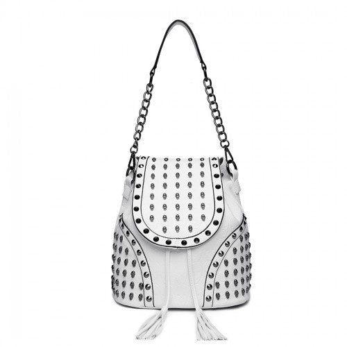 L1414 - Miss Lulu Skull Studded Backpack Shoulder Bag - Beige | Neil's Luggage Store