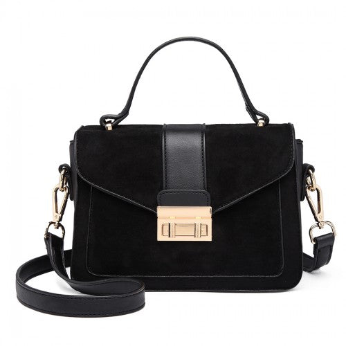 LB6872 - Miss Lulu Matte PU Leather Midi Handbag Cross Body Bag - Black | Neil's Luggage Store