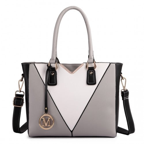 LG1641 - Miss Lulu Leather Look V-Shape Shoulder Handbag - Grey | Neil's Luggage Store