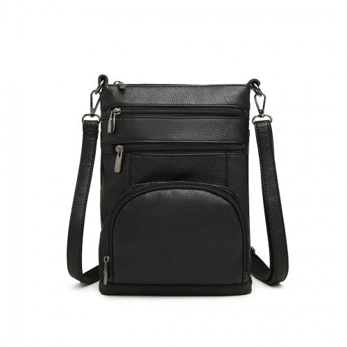 LB6927 - Miss Lulu Multi Pocket Leather Look RFID-Blocking Cross Body Bag - Black | Neil's Luggage Store