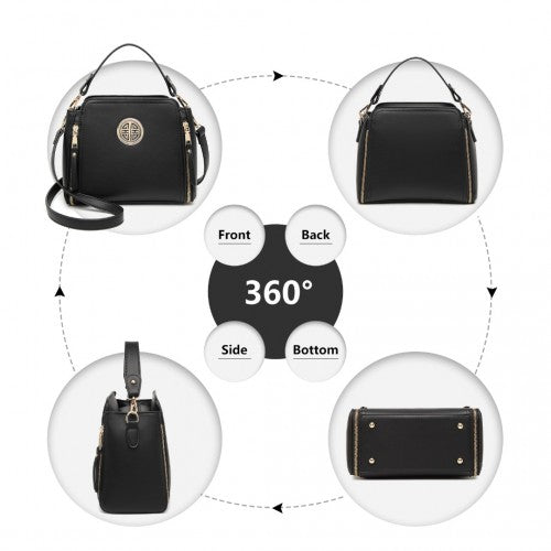 LB2126 - Miss Lulu Leather Look Practical Crossbody Bag - Black | Neil's Luggage Store