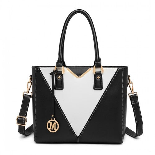 LG1641 - Miss Lulu Leather Look V-Shape Shoulder Handbag - Black | Neil's Luggage Store