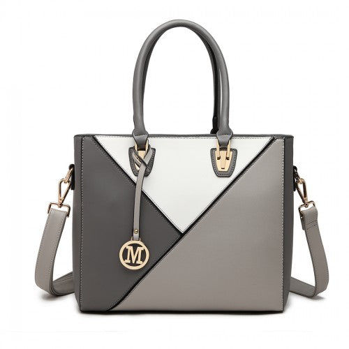 LG2013 - Miss Lulu Leather Look Geometric Ombre Handbag - Grey | Neil's Luggage Store