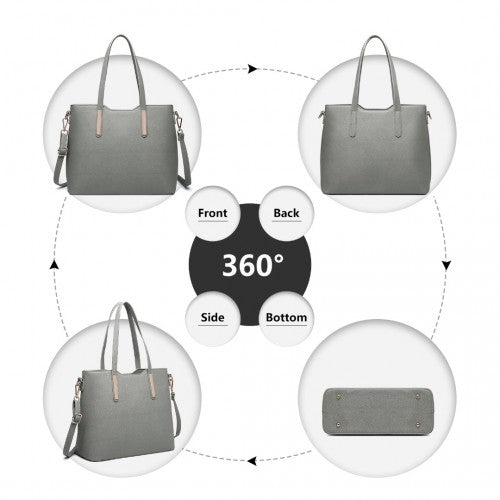 LT6648 - Miss Lulu Three Piece Tote Shoulder Bag And Clutch - Dark Grey | Neil's Luggage Store