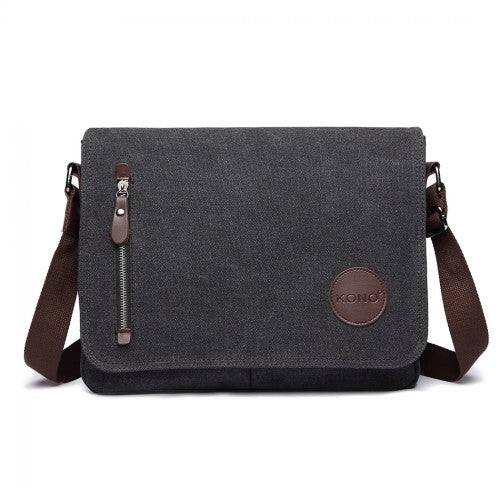 E1824-1 - Kono RFID-Blocking Retro Style Canvas Cross Body Messenger Bag - Black | Neil's Luggage Store
