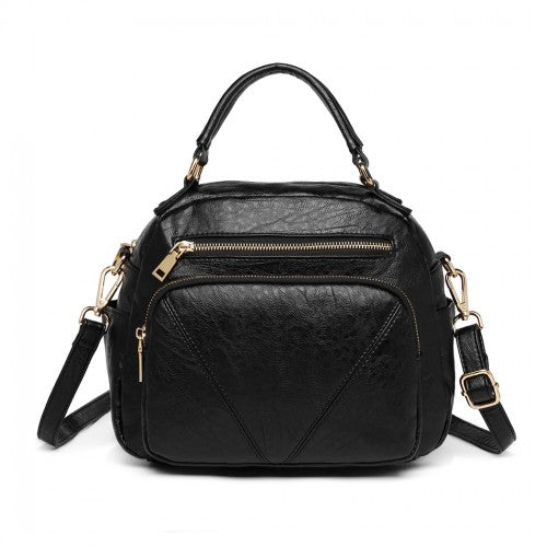 Miss Lulu Bowler Style Shoulder Bag Black PU Leather Water Resistant | Neil's Luggage Store