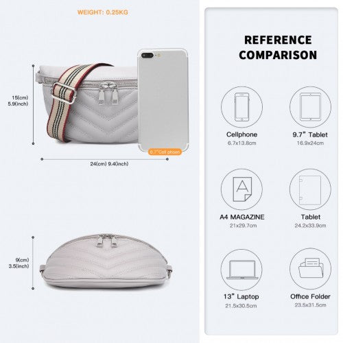 LB2307 - Miss Lulu Wide Strap Bum Bag Lightweight Adjustable Waist Bag - Grey | Neil's Luggage Store