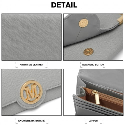 LP2022 - Miss Lulu Leather Look Classic Long Purse - Grey | Neil's Luggage Store