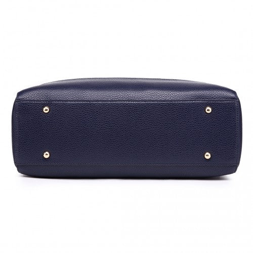 LT1726 - Miss Lulu Textured PU Leather Medium Size Classic Tote Bag Shoulder Bag Navy | Neil's Luggage Store