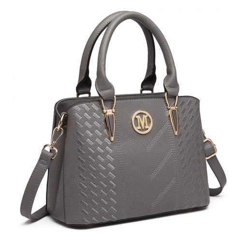 LG6865 Miss Lulu Leather Look Weave Effect Shoulder Bag Grey | Neil's Luggage Store