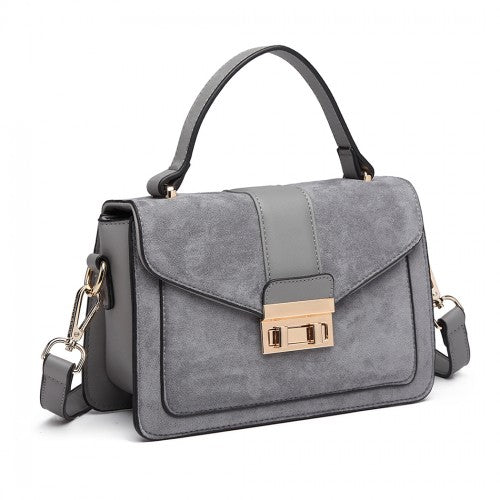 LB6872 - Miss Lulu Matte PU Leather Midi Handbag Cross Body Bag - Grey | Neil's Luggage Store