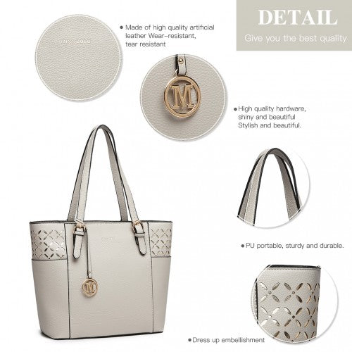 LG1943 - MISS LULU LASER CUT OUT TOTE SHOPPER BAG - GREY | Neil's Luggage Store