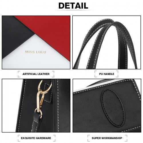 LB2008 - Miss Lulu Contrast Panel Shoulder Bag - Red | Neil's Luggage Store