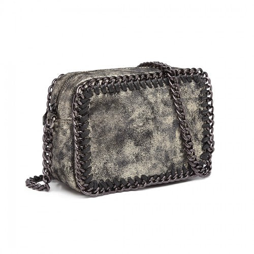 E6846 - Miss Lulu Metallic Effect Leather Look Chain Shoulder Bag - Gold | Neil's Luggage Store