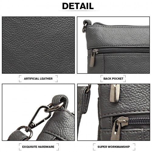 LB6927 - Miss Lulu Multi Pocket Leather Look RFID-Blocking Cross Body Bag - Grey | Neil's Luggage Store