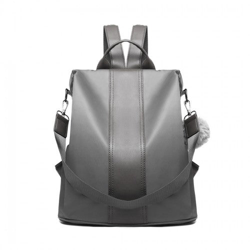 LG1903 - Miss Lulu Two Way Backpack Shoulder Bag with Pom Pom Pendant - Grey | Neil's Luggage Store