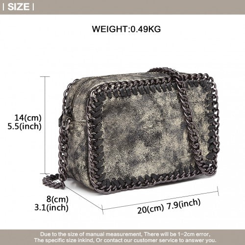 E6846 - Miss Lulu Metallic Effect Leather Look Chain Shoulder Bag - Gold | Neil's Luggage Store