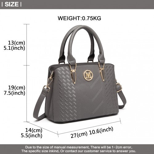 LG6865 Miss Lulu Leather Look Weave Effect Shoulder Bag Grey | Neil's Luggage Store