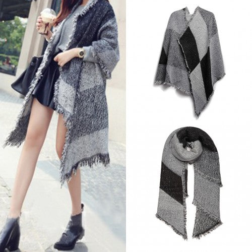 S6427 - Women Ladies Fashion Plaid Scarf Blanket Winter Warm Wrap Shawl - Black | Neil's Luggage Store