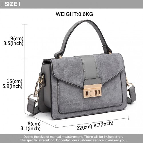 LB6872 - Miss Lulu Matte PU Leather Midi Handbag Cross Body Bag - Grey | Neil's Luggage Store